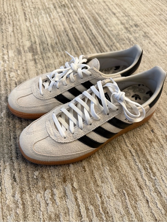 adidas Shoes - adidas Women’s White Suede Sneakers with Black Stripes and Gum Sole